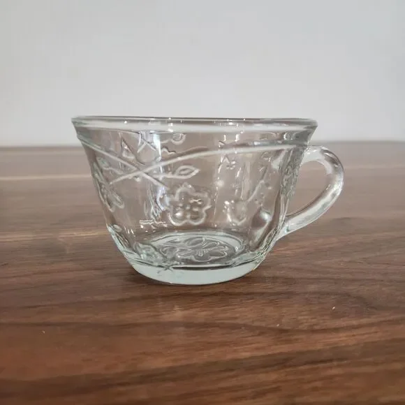 Savannah Vintage Anchor Hocking Flower Clear Glass Punch Tea Cups Mugs Set Of 6 - Picture 2 of 7